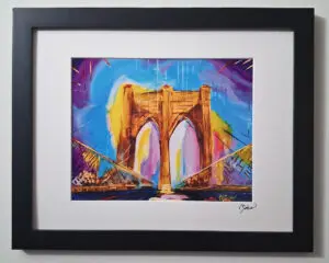Brooklyn Bridge Color Passages After Peter Max Print Signed Mira Framed COA