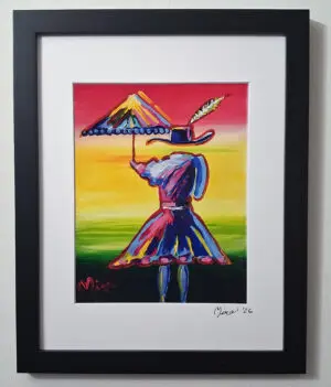 Umbrella Girl Inspired by Peter Max Umbrella Man Print Signed Mira Framed COA