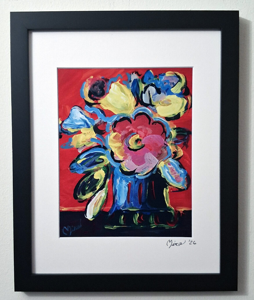 Abstract Flowers After Peter Max Print from Original Painting by Mira Signed COA 1 Abstract Flowers After Peter Max Print from Original Painting by Mira Signed COA