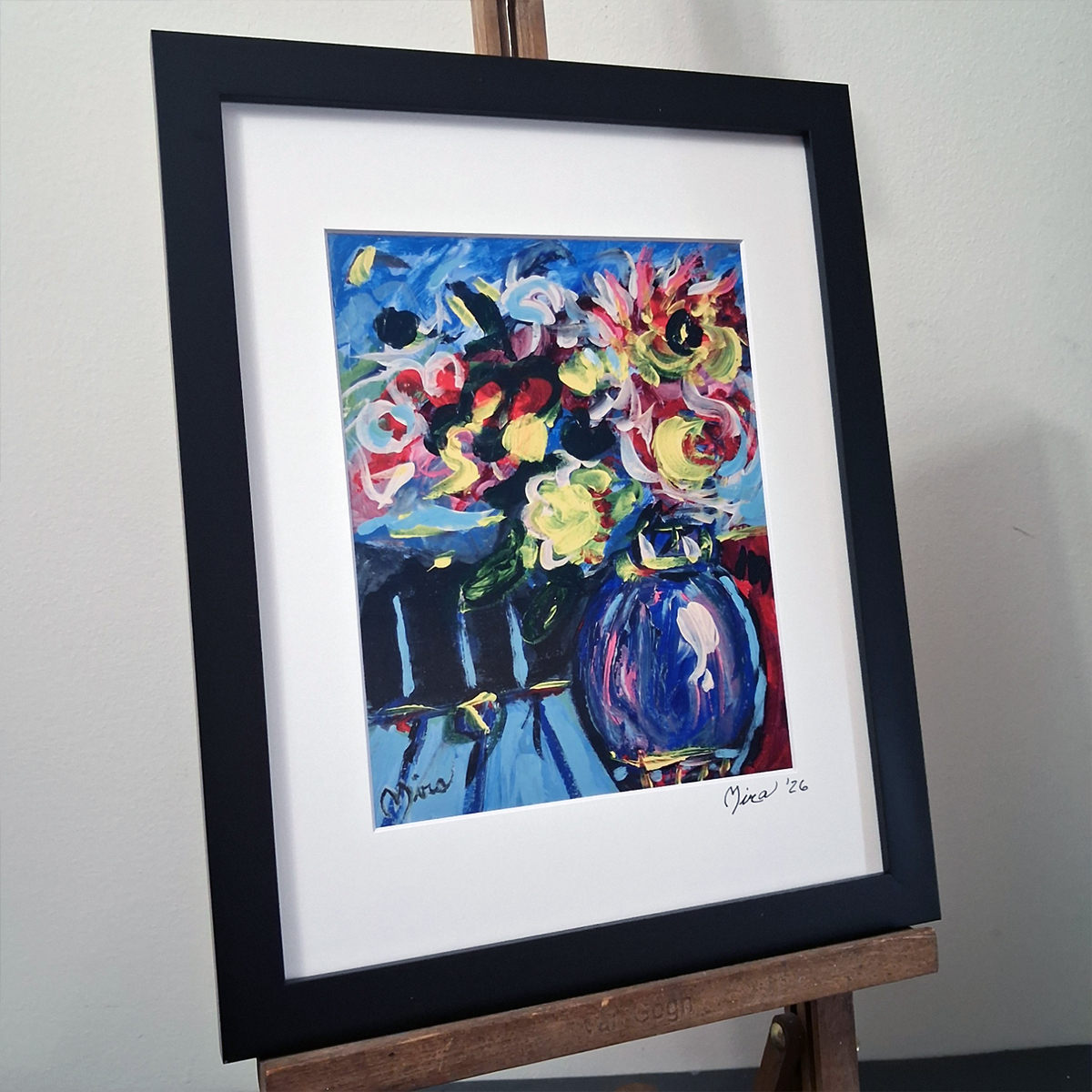 Abstract Flowers in Blue Vase After Peter Max Print of Original by Mira COA 2 Abstract Flowers in Blue Vase After Peter Max Print of Original by Mira COA - Image 2