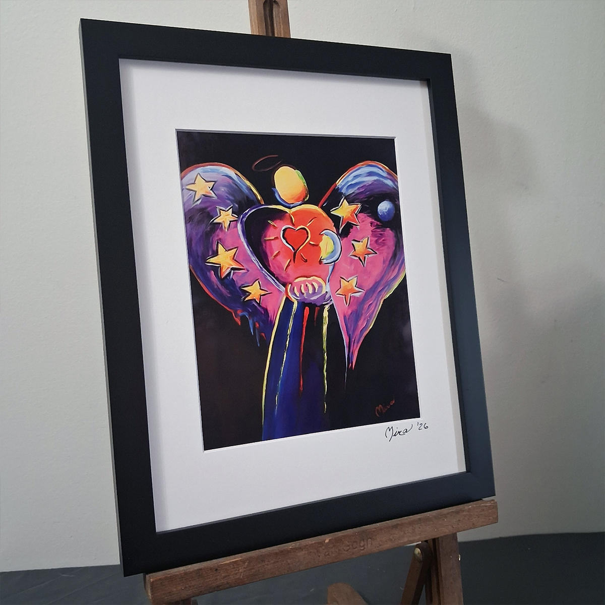 Galactic Angel with Heart After Peter Max Pop Art Print Signed Mira Framed COA 2 Galactic Angel with Heart After Peter Max Pop Art Print Signed Mira Framed COA - Image 2