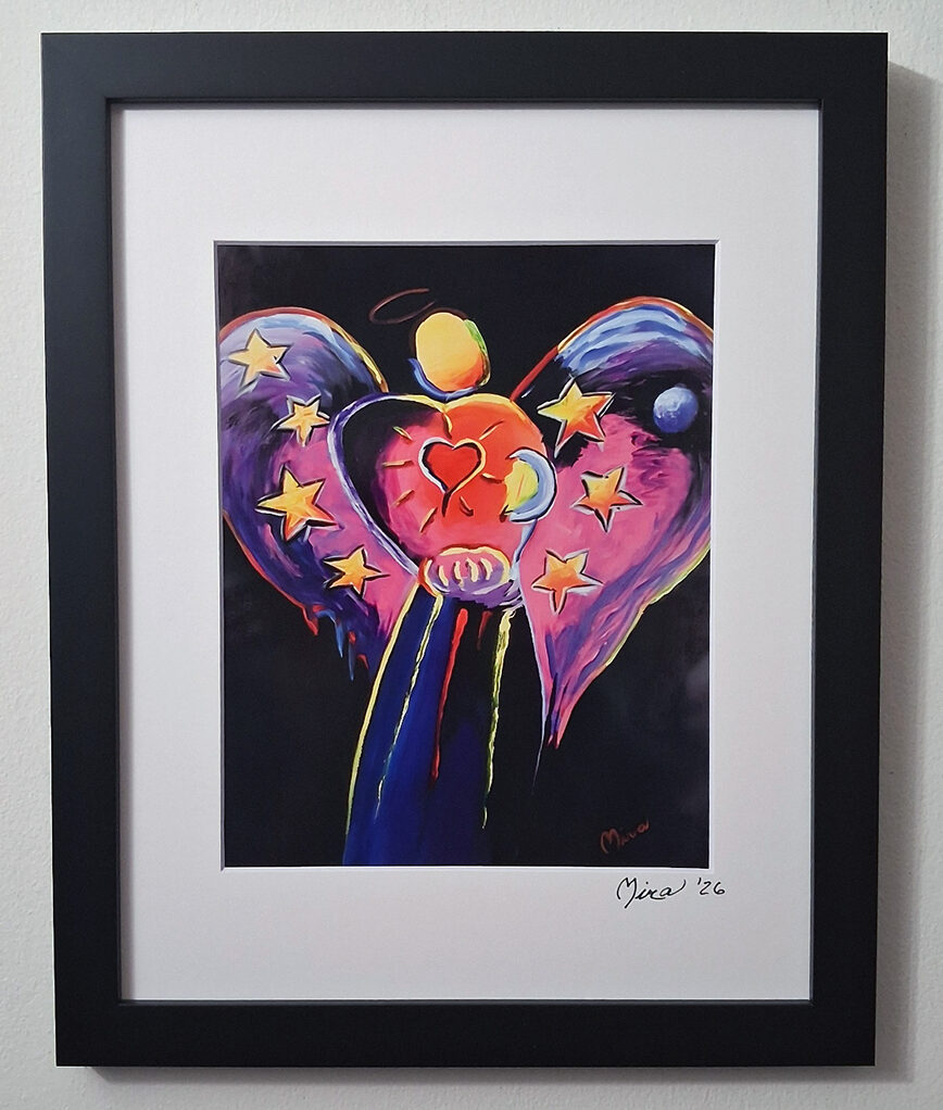 Galactic Angel with Heart After Peter Max Pop Art Print Signed Mira Framed COA 1 Galactic Angel with Heart After Peter Max Pop Art Print Signed Mira Framed COA