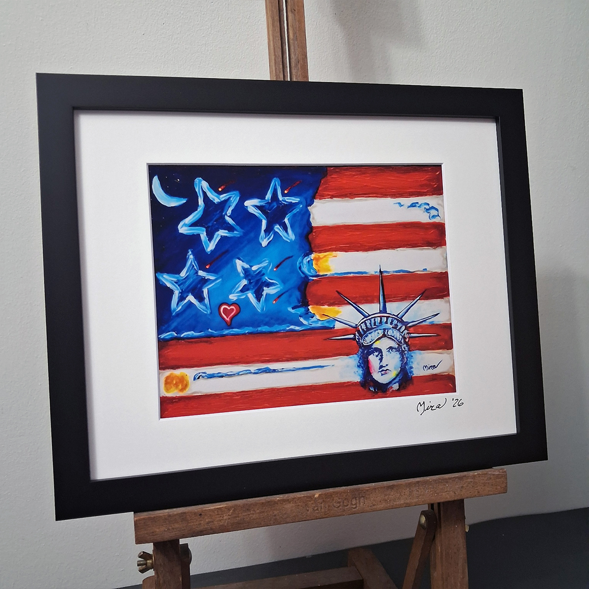 US Flag with Liberty Head in the style of Peter Max Print Signed Mira Framed COA 2 US Flag with Liberty Head in the style of Peter Max Print Signed Mira Framed COA - Image 2