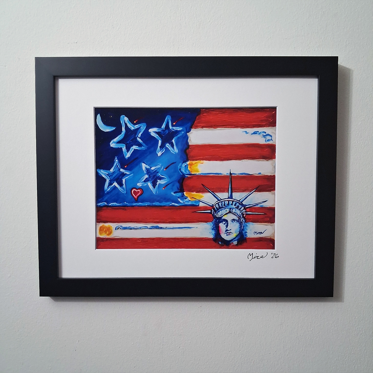 US Flag with Liberty Head in the style of Peter Max Print Signed Mira Framed COA 5 US Flag with Liberty Head in the style of Peter Max Print Signed Mira Framed COA - Image 5