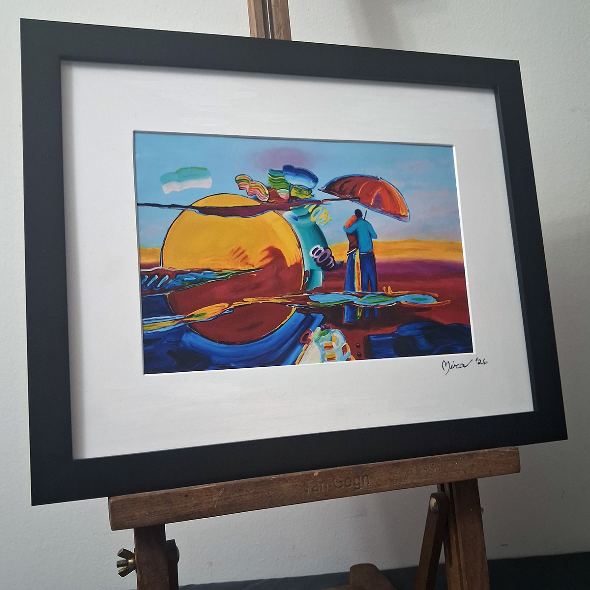 Umbrella Couple After Peter Max New Moon Pop Art Print Signed Mira COA 2 Umbrella Couple After Peter Max New Moon Pop Art Print Signed Mira COA - Image 2