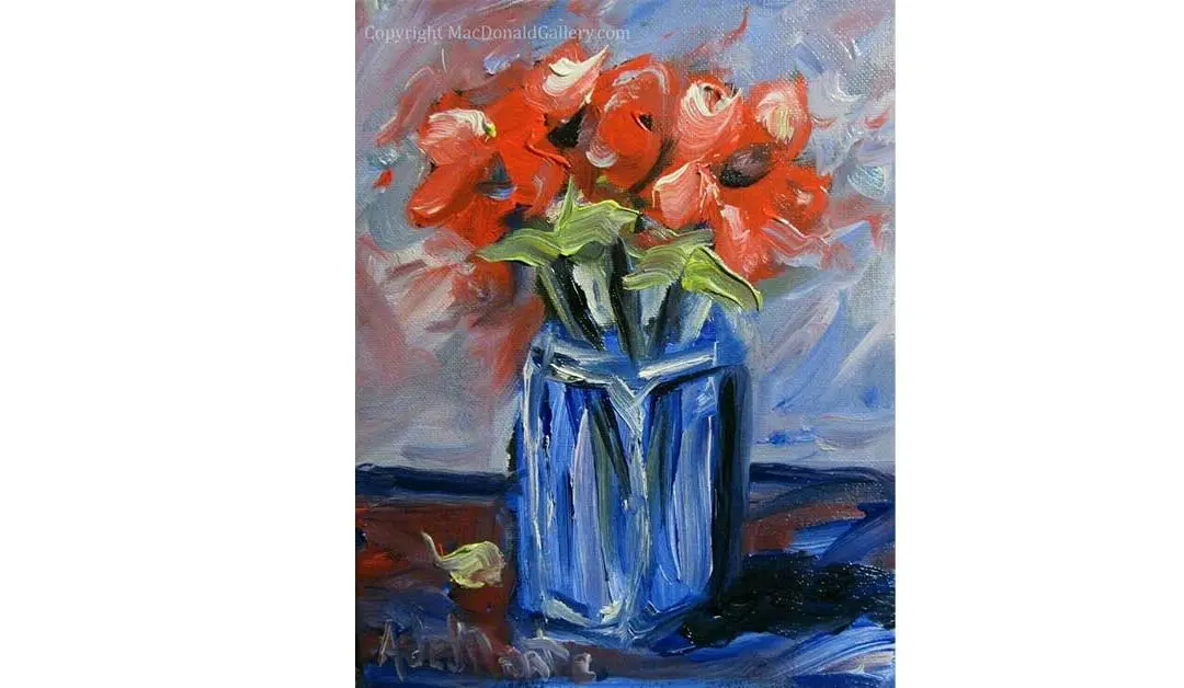 Red Flowers in Glass Vase