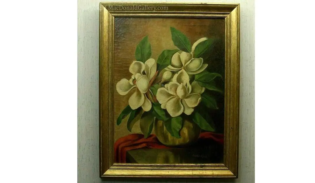 Vintage Plumeria Flowers Oil Painting Adelee Wendel