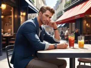 American sitting at a table in a Paris street | MacDonald Gallery