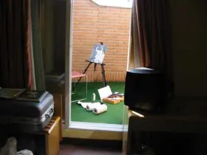 A black and white painting of Picasso's Bull and Weeping Woman.