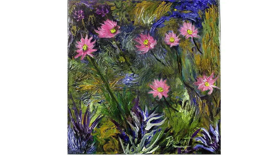 Pink Starburst Flower Garden Painting