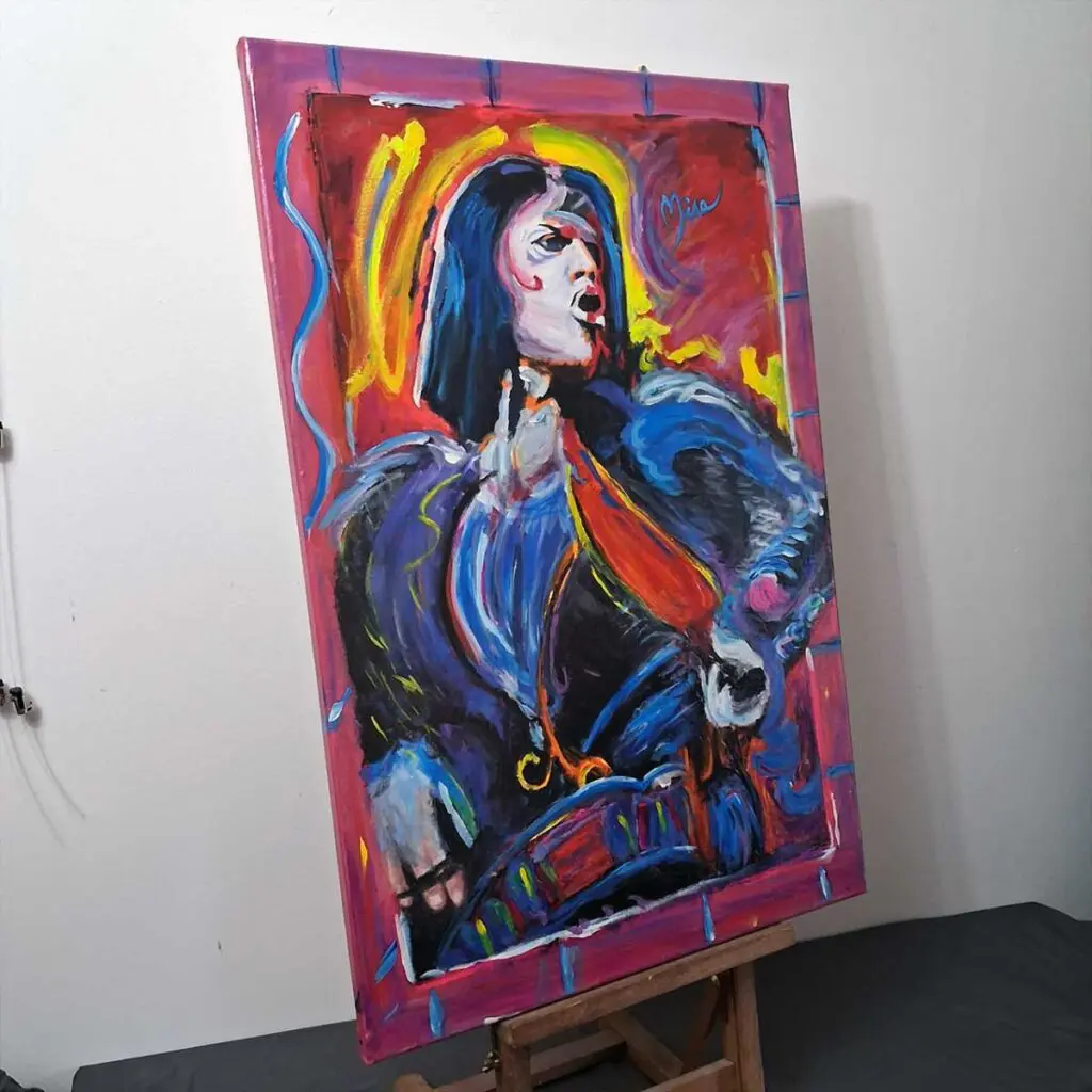 New Release: "Jagger" After Peter Max — Mira Pushes Past the Frame 2 Mick Jagger After Peter Max by Juan Mira easel | MacDonald Gallery