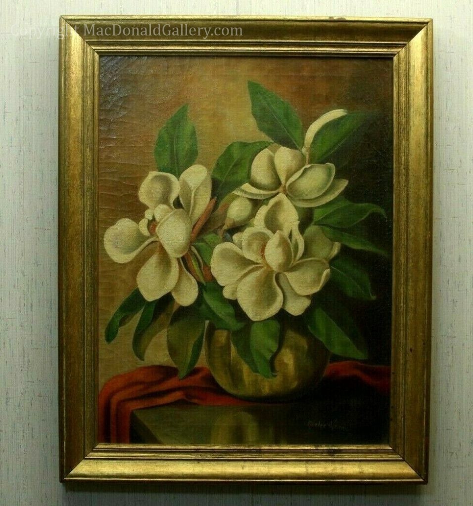 Vintage Plumeria Flowers Oil Painting by artist Adelee Wendel