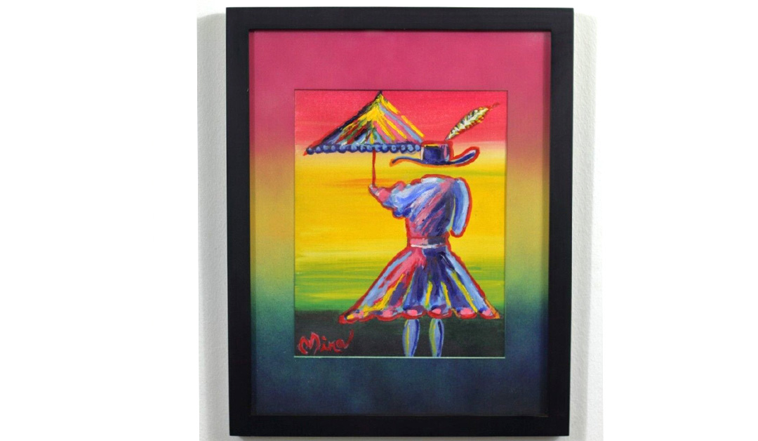 Umbrella Girl #1 Pop Art Mixed Media Painting Wood Frame Signed Mira COA